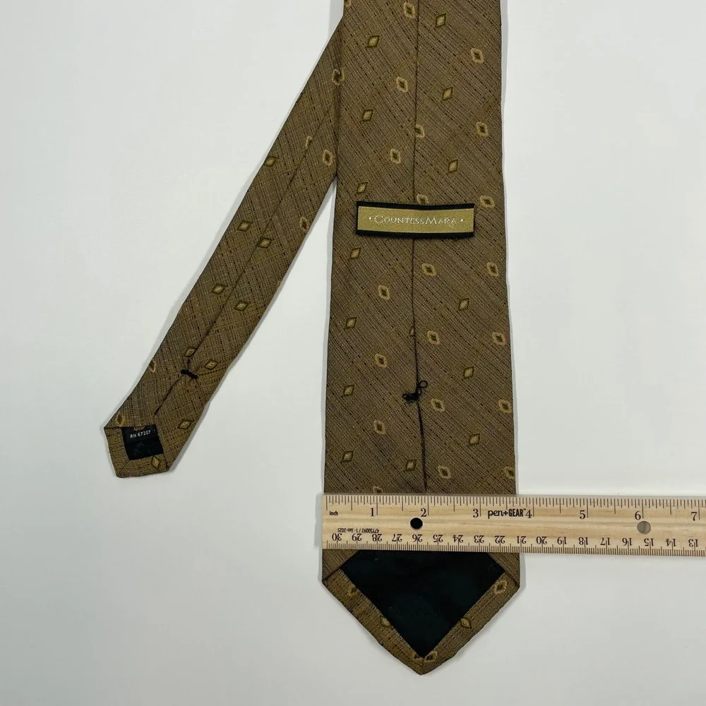 Countess Mara Brown Geometric Italian Silk Necktie Mens One Size